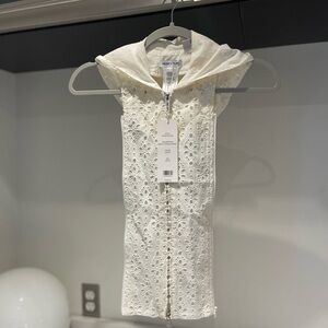 $248 NWT Veronica Beard Marlo Cotton white Eyelet Hoodie Dickey jacket insert